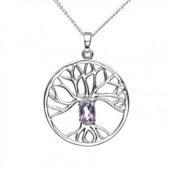 925 Sterling Silver Purple Amethyst Trinity Tree Of Life Round Pendant Necklace- 18 inches - CE11K4X63DN