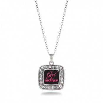 Godmother Charm Classic Silver Plated Square Crystal Necklace - CH11MCHUFUB