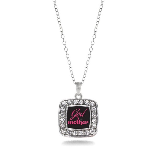 Godmother Charm Classic Silver Plated Square Crystal Necklace - CH11MCHUFUB