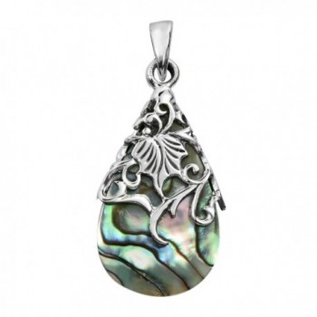 Vintage Vine Adorned Abalone Shell Teardrop .925 Sterling Silver Pendant - CL11HDR4MPT