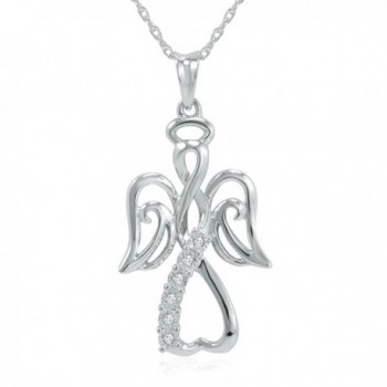Winged Angel Open Heart Diamond Pendant-Necklace in Sterling Silver 18" Chain - CX116XZ3XU7