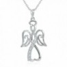 Winged Angel Open Heart Diamond Pendant-Necklace in Sterling Silver 18" Chain - CX116XZ3XU7