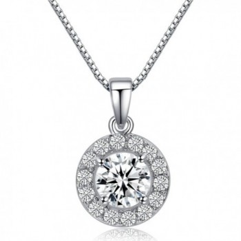 LicLiz 0.75 Carat Round Cut Cubic Zirconia CZ Halo Pendant Necklace for Women 16" + 2.4" Extended Chain - C3188IT2SKD