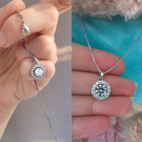 0.75 Carat Round Cut Cubic Zirconia CZ Halo Pendant Necklace for Women ...