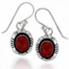 925 Oxidized Sterling Silver Gemstone Oval Dangle Hook Earrings - Red Coral - C611XI24ATZ