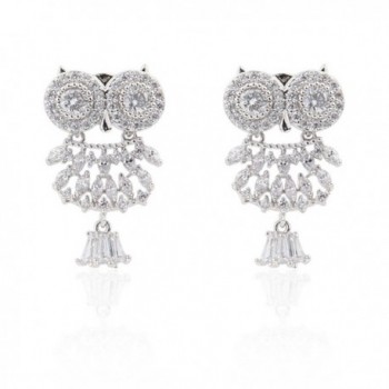 Bishun Animal Jewelry Hypoallergenic 925 Sterling Sliver 14K White Gold Plated Gemstone Owl Stud Earrings - CZ180HH25DR