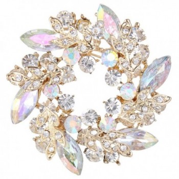 EVER FAITH Austrian Crystal Wedding Flower Wreath Brooch Pin - Iridescent Clear AB Gold-Tone - C712IZWMX5L