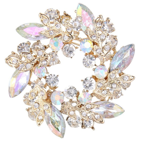 EVER FAITH Austrian Crystal Wedding Flower Wreath Brooch Pin - Iridescent Clear AB Gold-Tone - C712IZWMX5L