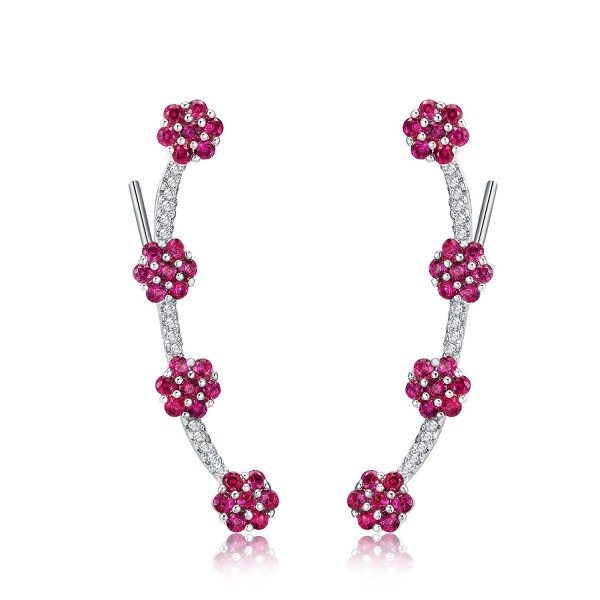 Mevecco Womens Ear Crawler Climber Flower CZ Crystal Ear Wrap Cuffs Earrings Sweep Stud Earring Pin - Sliver - CB185SGDSU2