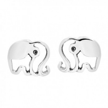 Happy Shiny Elephant Silhouette .925 Sterling Silver Stud Earrings - CT12NBYNX6P