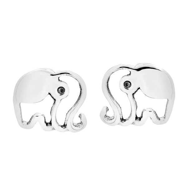 Happy Shiny Elephant Silhouette .925 Sterling Silver Stud Earrings - CT12NBYNX6P