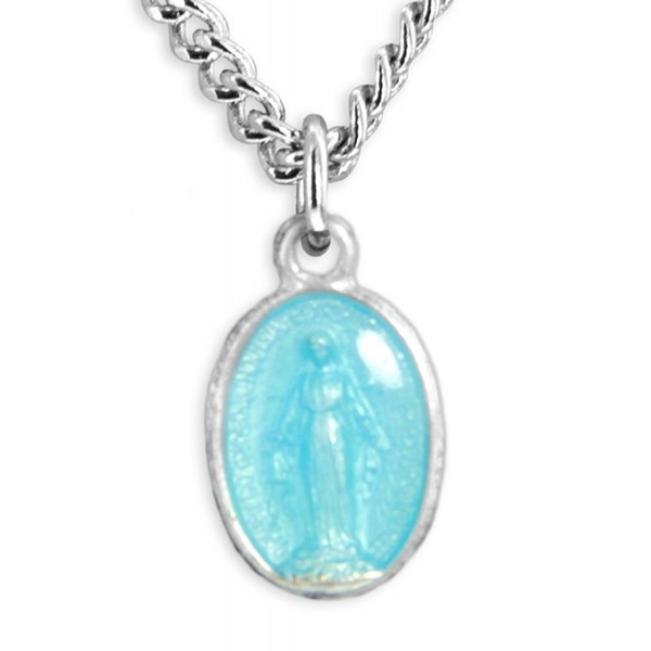Child's Sterling Silver Blue Enamel Miraculous Pendant + 13 Inch Rhodium Plated Chain & Clasp - CA119PYG2RJ