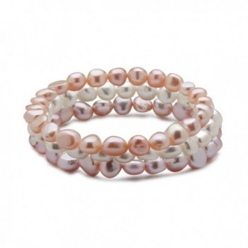 TARA Pearls Set of 3 7-8mm Natural Color Freshwater Cultured Multi Color Pearl Stretch Bracelets- 7" - CN12BNNYB5T