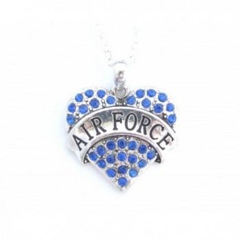 Air Force Blue Crystals Silver Chain Heart Necklace - CA11DSQLK0T