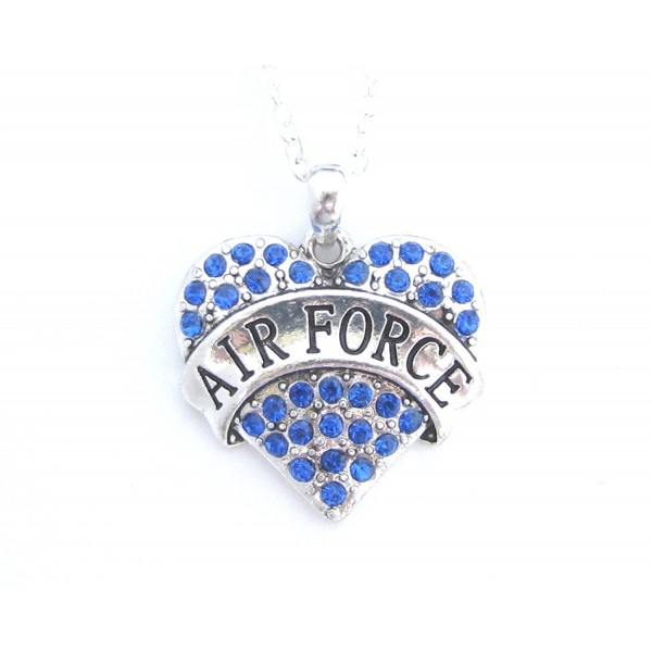 Air Force Blue Crystals Silver Chain Heart Necklace - CA11DSQLK0T