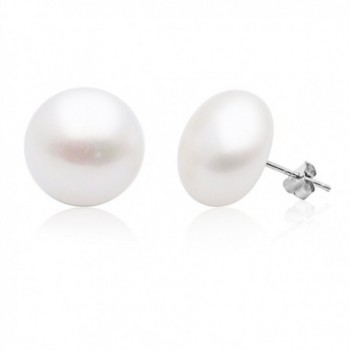 MONIPEARL AAA+ Sterling Silver Freshwater Cultured Button Round Pearl Stud Earring-Select Size - CW17Z6ZQ4DM