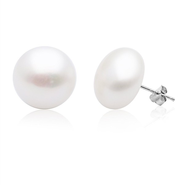 MONIPEARL AAA+ Sterling Silver Freshwater Cultured Button Round Pearl Stud Earring-Select Size - CW17Z6ZQ4DM