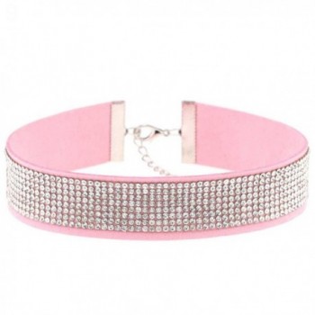 SANWOOD Women's Shiny Rhinestone Gothic Velvet Choker Necklace Dance Club Jewelry Gift (Pink) - CF182EZ9X05