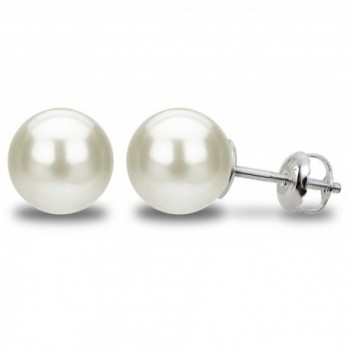 Sterling Silver Round White Freshwater Cultured High Luster AAA Pearl Screw-back Stud Earrings - C512OCWTMUX