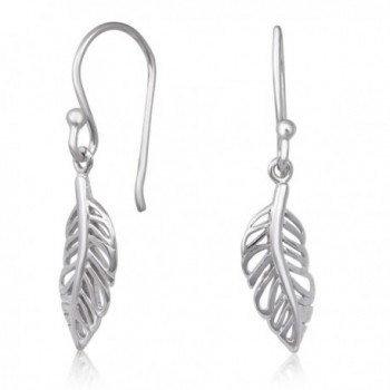 925 Sterling Silver Feather Design Rhodium Plated Drop Dangle Earrings - CO184ADZYDM