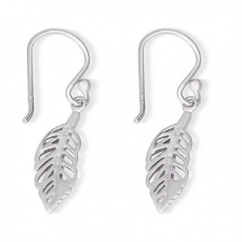 Sterling Silver Feather Rhodium Earrings in Women's Drop & Dangle Earrings
