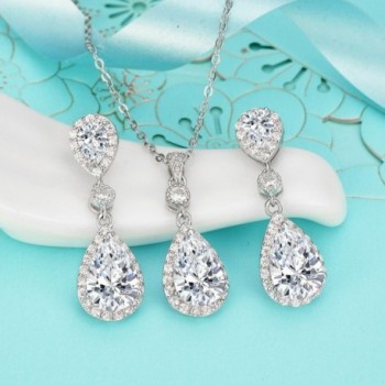 EleQueen Sterling Zirconia Teardrop Necklace in Women's Jewelry Sets