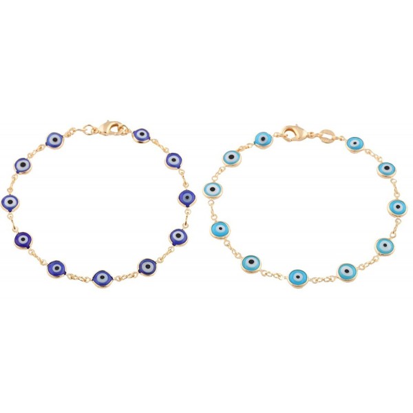 Two Year Warranty Gold Overlay with Navy Blue and Light Blue Mini Evil Eye Style 7.5 Inch Clasp (T-326 + T-328) - CE11JANVA0R