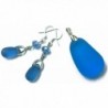 Matte Royal Sky Blue Color Dangle sea glass Pendant & Earring Handmade for Mother love - C817YKGD7A4