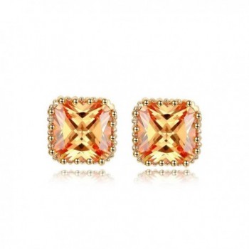 NEWBARK 18k Rose Gold-Plated Pincess Cut Cubic Zircon Stud Earrings - yellow-orange - CD12B7EVUWV