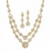 Mariell Regal Gold Two-Row Rhinestone Crystal Necklace and Earrings Set for Prom- Brides and Bridesmaids - CM122YON8LJ