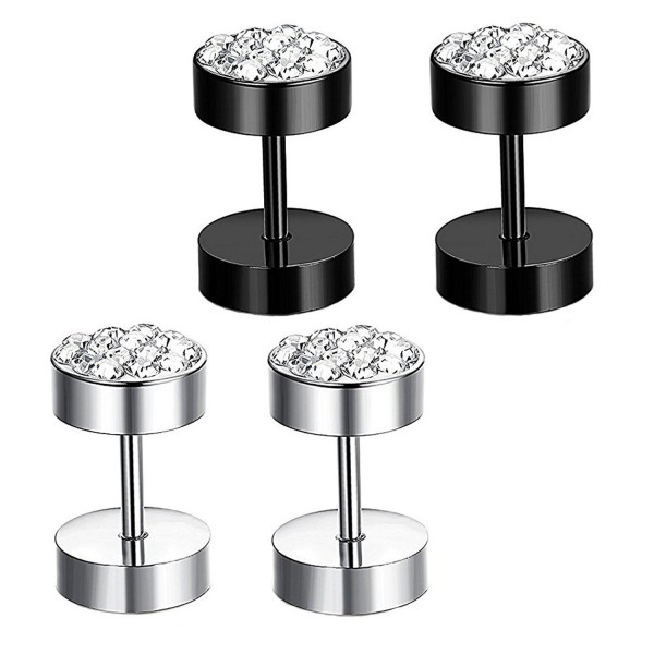 2 Pairs Stainless Steel Cubic Zirconia Stud Earrings Piercing Plugs Tunnel Earrings For Women or Men - CU186509376