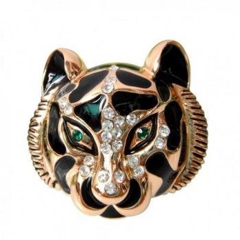 Navachi 18k Gold Plated Clear Crystal Black Enamel Tiger Head Brooch Pin - CH11SK3K8MB