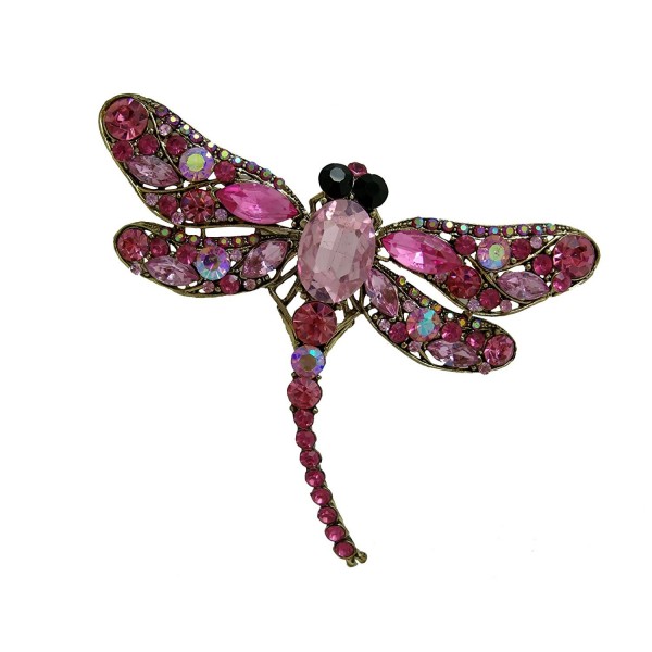 TTjewelry Elegant Dragonfly Bird Brooch Pin Austrian Crystal Rhinestone Animal Party Jewelry - Pink - CE124Y2UWTP