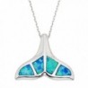 Sterling Silver Created Blue Opal Whale Tail Pendant with 18" Chain - C5118O7VY7V