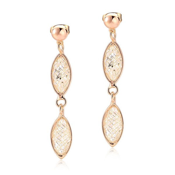 Mytys 18K Rose Gold Plated Caged Wire Crystal Tube Dangle Drop Earrings - CF12F5A4MUT