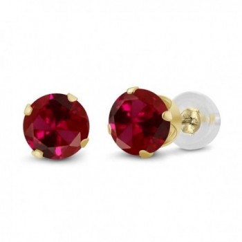 1.20 Ct Round 5mm Red Created Ruby 14K Yellow Gold Stud Earrings - CC11H6RWXY3