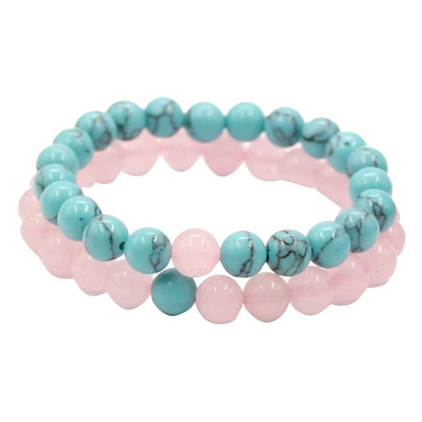 UEUC Distance Couples His and Hers Couple Bracelets Pink Quartz&Blue Howlite Stones Christmas Gift - C912OB9YPYO