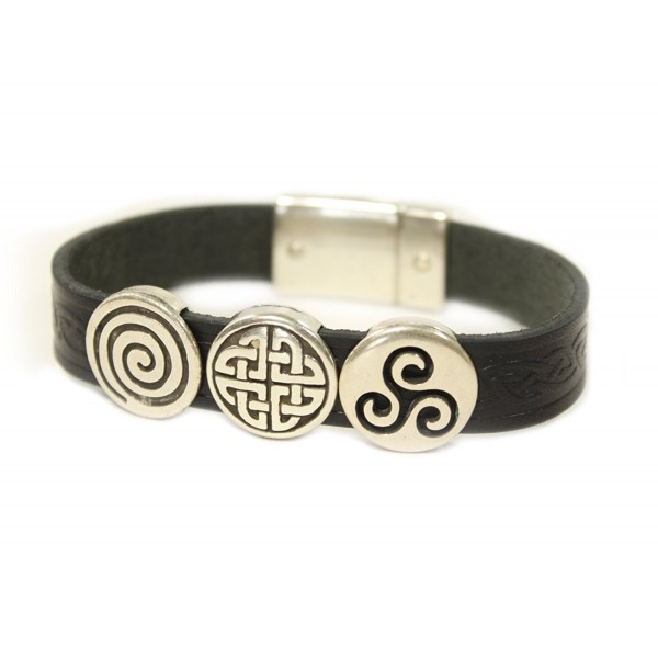 Irish Leather Bracelet Celtic Charms Made in Ireland - Black 7 1/2 - C517WT5N85R