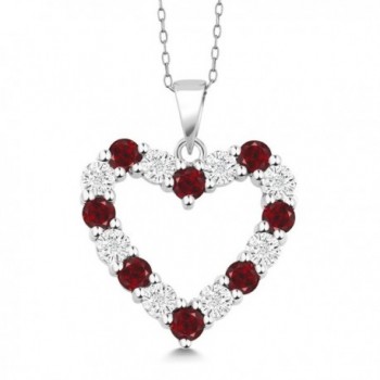 Diamond and Red Garnet 925 Sterling Silver Heart Shape Pendant Necklace with 18 Inch Silver Chain - CN182X7496S