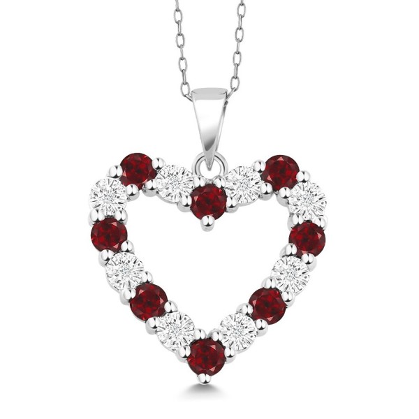 Diamond and Red Garnet 925 Sterling Silver Heart Shape Pendant Necklace with 18 Inch Silver Chain - CN182X7496S