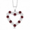 Diamond and Red Garnet 925 Sterling Silver Heart Shape Pendant Necklace with 18 Inch Silver Chain - CN182X7496S