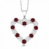 Diamond and Red Garnet 925 Sterling Silver Heart Shape Pendant Necklace with 18 Inch Silver Chain - CN182X7496S