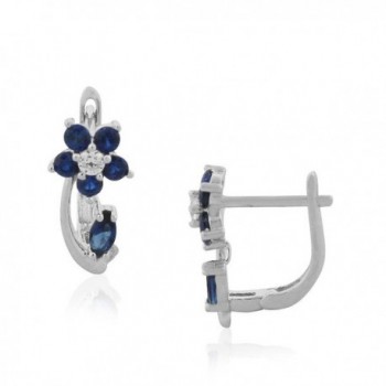 925 Sterling Silver Multicolor CZ Flower Hoop Huggie Small Earrings - Navy Blue and White - CH184KZOY0D