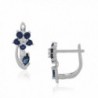 925 Sterling Silver Multicolor CZ Flower Hoop Huggie Small Earrings - Navy Blue and White - CH184KZOY0D