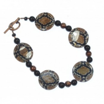 Beware of the Snake! Bracelet of Animal Print Mother of Pearl Beads 8.0 Inches - C311RLL5N1J