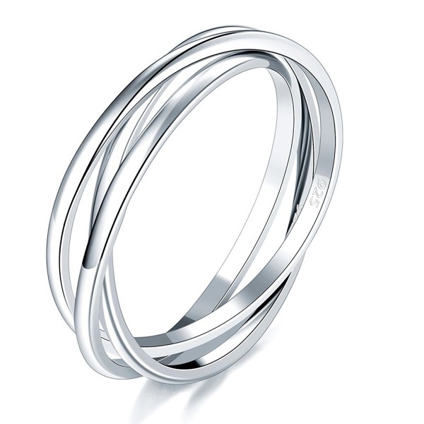 925 Sterling Silver Ring Triple Interlocked Rolling High Polish Tarnish Resistant Wedding Band Stackable Ring - CV12MYQQ7MS