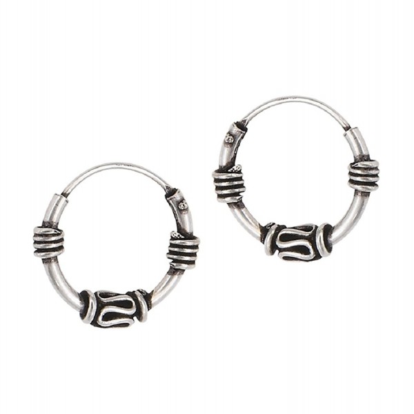 .925 Sterling Silver Bali Tribal Continuous Hoop Earrings (11mm) - C511SPBA9HB