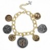 Textured Link Charm Bracelet with Two Tone Coins Faith- Cross- Fleur de Lis - CN11MV1B7CD