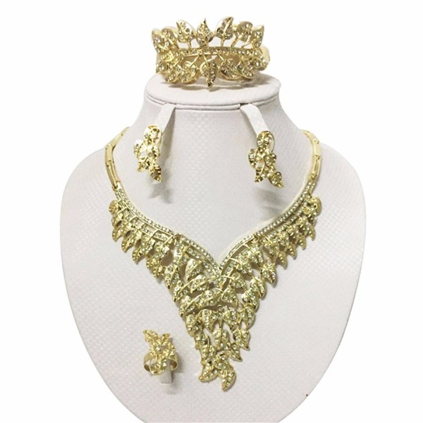 Moochi 18K Yellow Gold Plated Crystal Embedded Leaf Shape Scarf Necklace Jewelry Set - C312O05V7MF Moochi 18K Yellow Gold Plated Crystal Embedded Leaf Shape Scarf Necklace Jewelry Set - C312O05V7MF