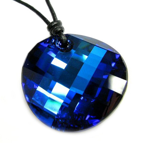 Swarovski Elements Bermuda Blue Twist Crystal Pendant Leather Choker Necklace- 14" - 24" - C5116A511X5